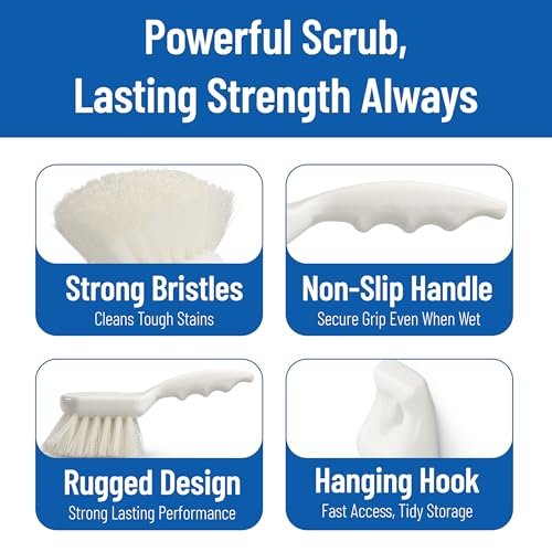 Image of SPARTA Flo-Pac 8 inch Utility Scrub Brush with 2 inch Nylon Bristles, Plastic Pistol Grip Handle, Commercial Handheld Cleaning Brush, White