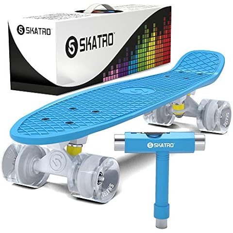 Skatro Mini Cruiser Skateboard. 22x6inch Retro Style Plastic Board Comes Complete Cover