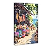 Haitianisches Souvenir Y Stahltrommel-Kunstdruck, Kunsthandwerksladen, Leinwandposter, Wandkunst, Dekordruck, Bild Gemälde für Wohnzimmer, Schlafzimmer, Dekoration, 50 x 75 cm