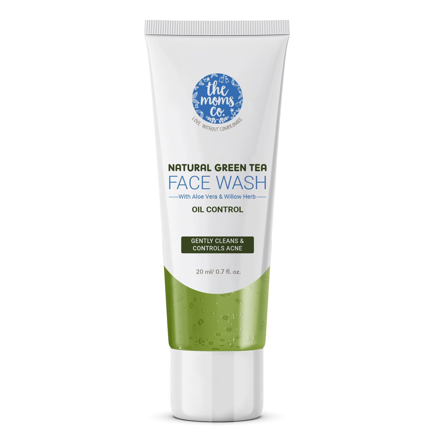 The Moms Co. Natural Green Tea Face Wash | With Aloe Vera & Niacinamide l Anti Acne Face Wash for Oily Skin | Soap-free, Gel based Cleanser | Hydrates & Soothes l 20 ml