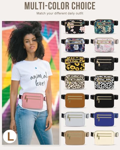 Image of Fanny Packs for Women 4 Zip Pocket Crossbody Belt Bag Waist Bags | Waterproof, Fashion Waist Pack, Crossbody Bags for Women, with Adjustable Strap, for Workout,Running,Traveling(Pink,L)