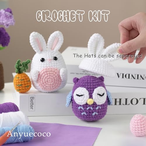 Anyuecoco Kit de crochê, 2 peças, kit de crochê DIY para iniciantes, kit de tricô para adultos e cri