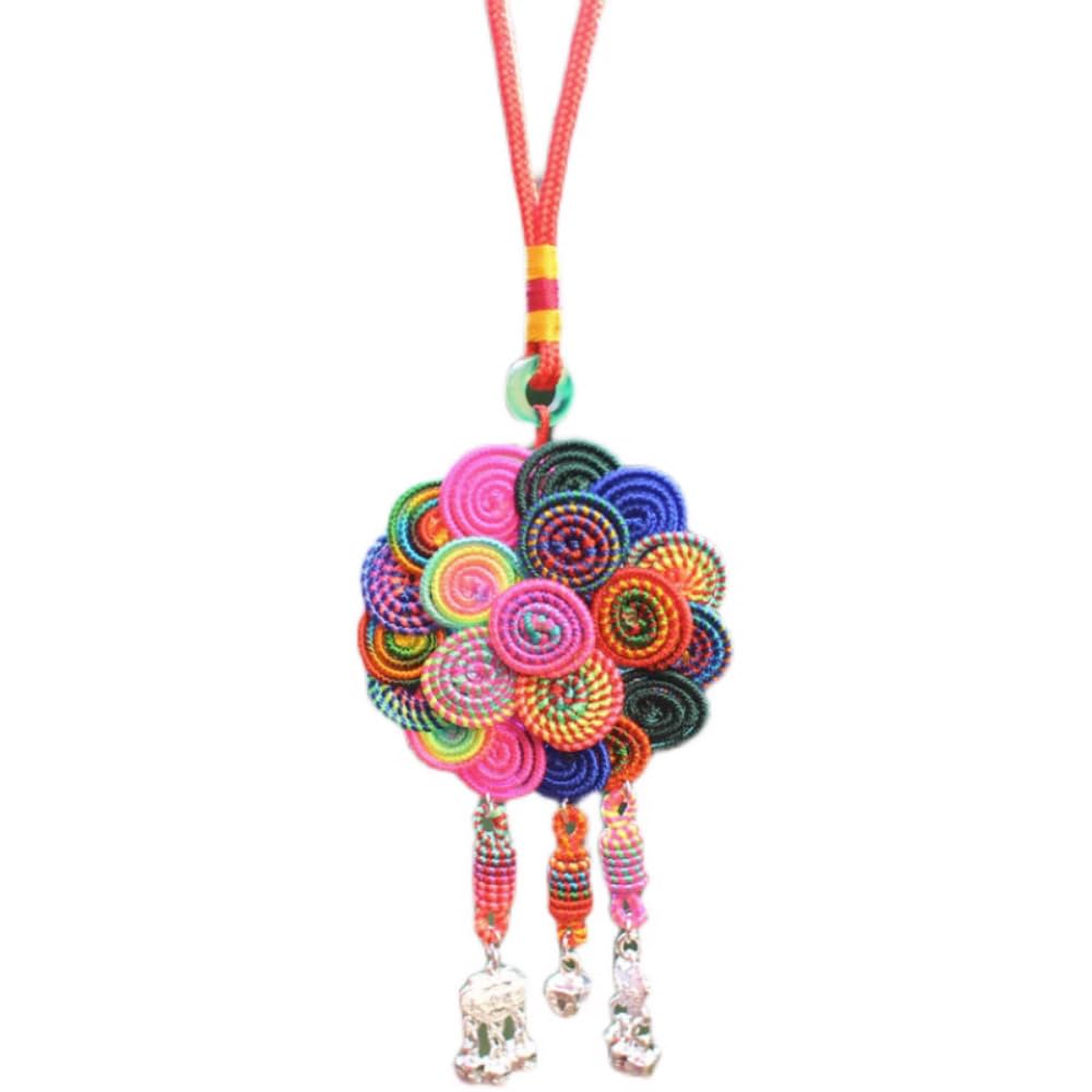 LKLNCXC Key Rings Car Peach Wood ，Handwoven Chinese Knot Tassel Bag Bell Decoration