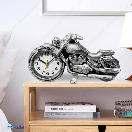 Image of FunBlast Alarm Clock for Heavy Sleepers - Bike Shaped Retro Clock, Stylish Analog Table /Desk Alarm Clock for Students, Table Clock for Bedroom, Living Room, Office, Return Gifts (Silver)