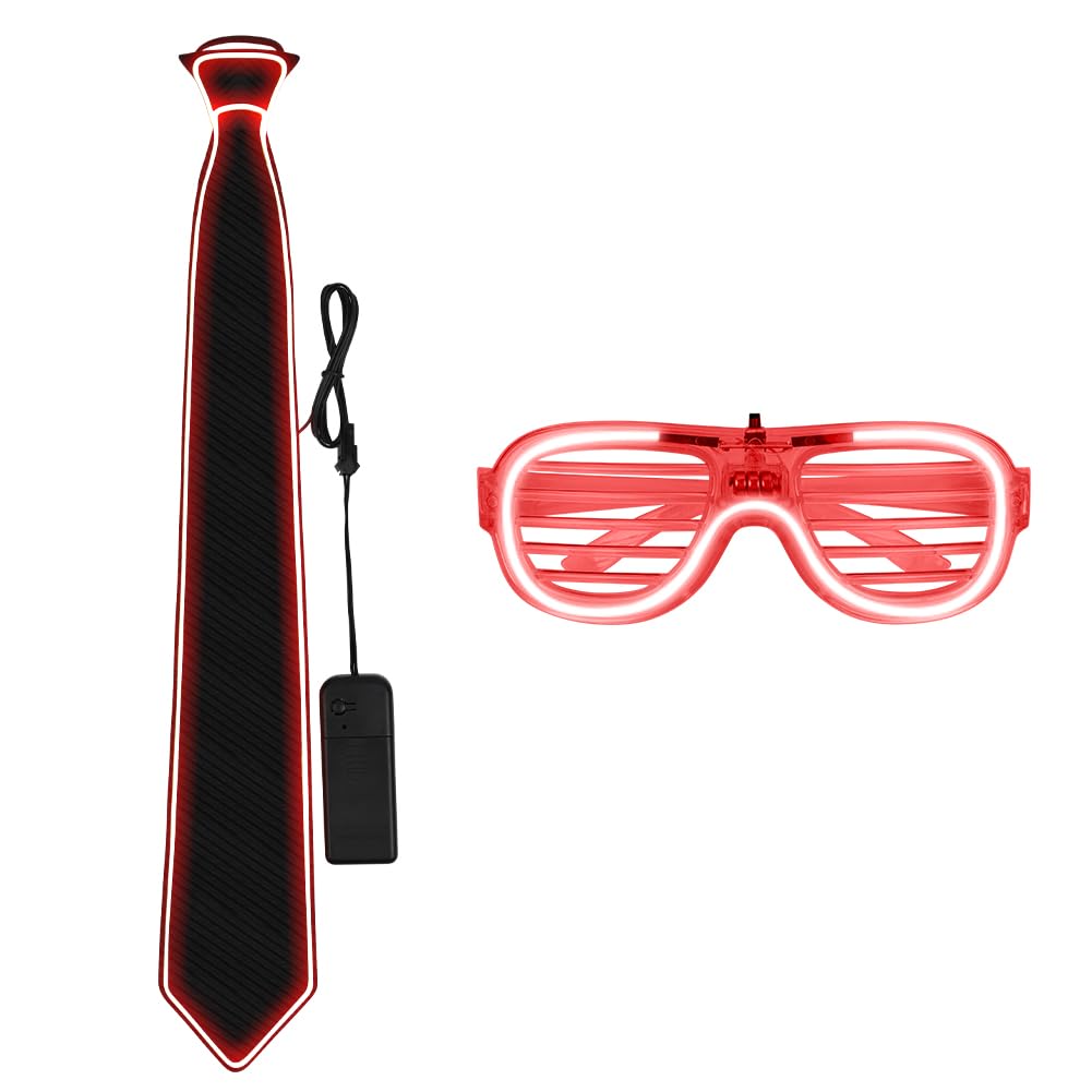 Alaoo LED Light Up Glasses Glow, 2Pcs Light Up Neckties with 3 Flash Modes LED Glow - Image 2