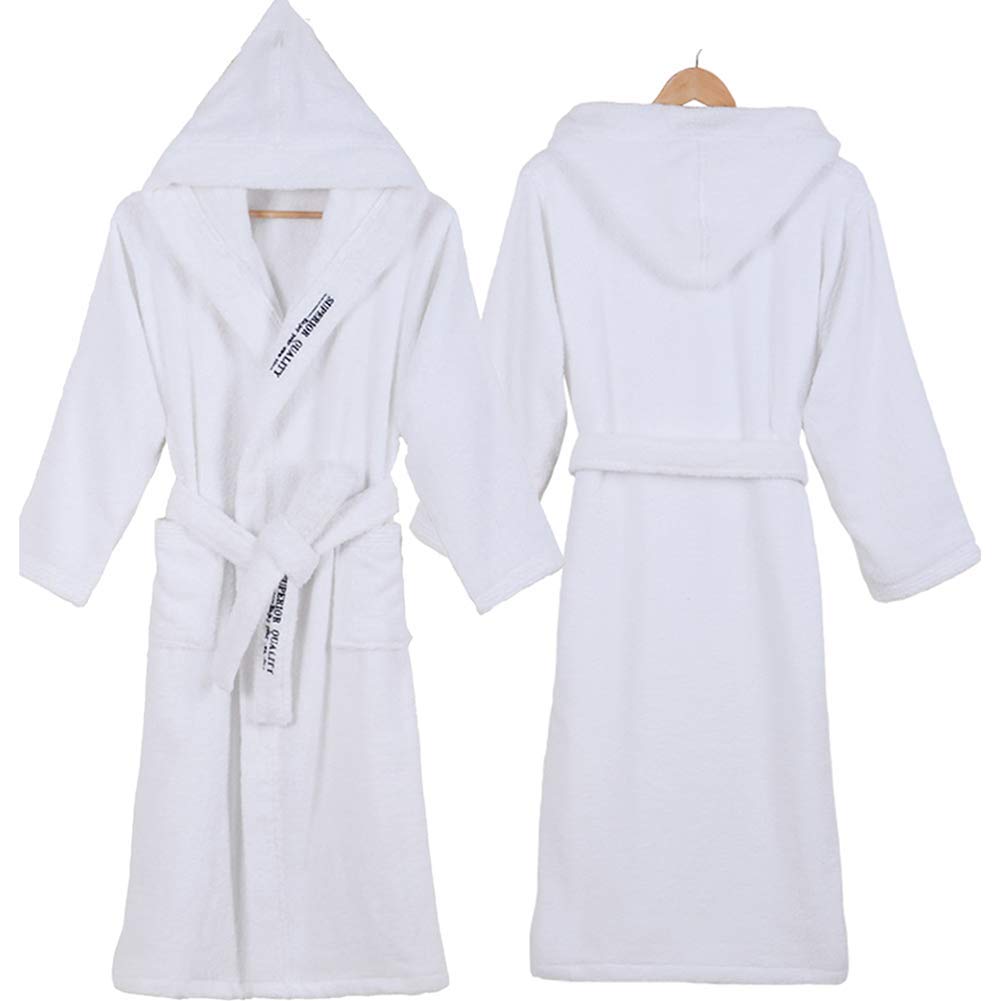 Bathrobe Accappatoio Unisex Uomo e Donna Bianco Accappatoio in Cotone Pettinato Leggero con Cappuccio, Accappatoi per Casa Hotel, Biancheria da Notte