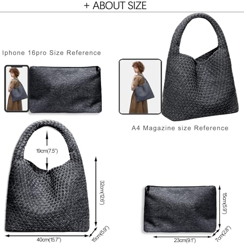 Image of JINMANXUE Woven Tote Bag for Women, Fashion Hobo Handbag, Travel Top-handle Shoulder Bag, Beach Underarm Bag with Purse