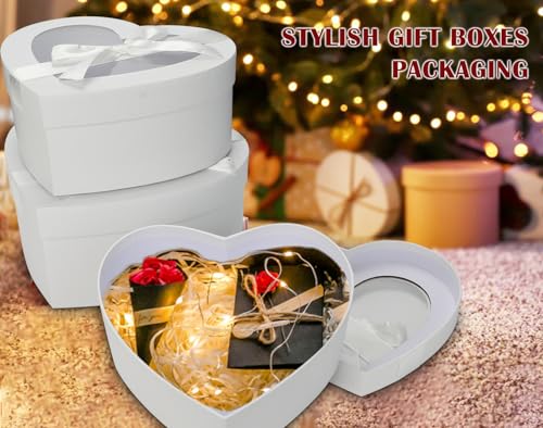 4 boîtes cadeaux blanches à couvercle transparent en cœur Oairse - 4