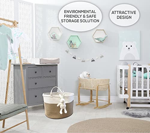 Baby Laundry Basket -Large Baby Basket Toy Storage – Grey Laundry Hamper- Pink Hamper -Toy Storage Woven Baskets And Nursery Organizer - Toy Organizers And Storage- Brown Color With Bunny Rattle #TOP2