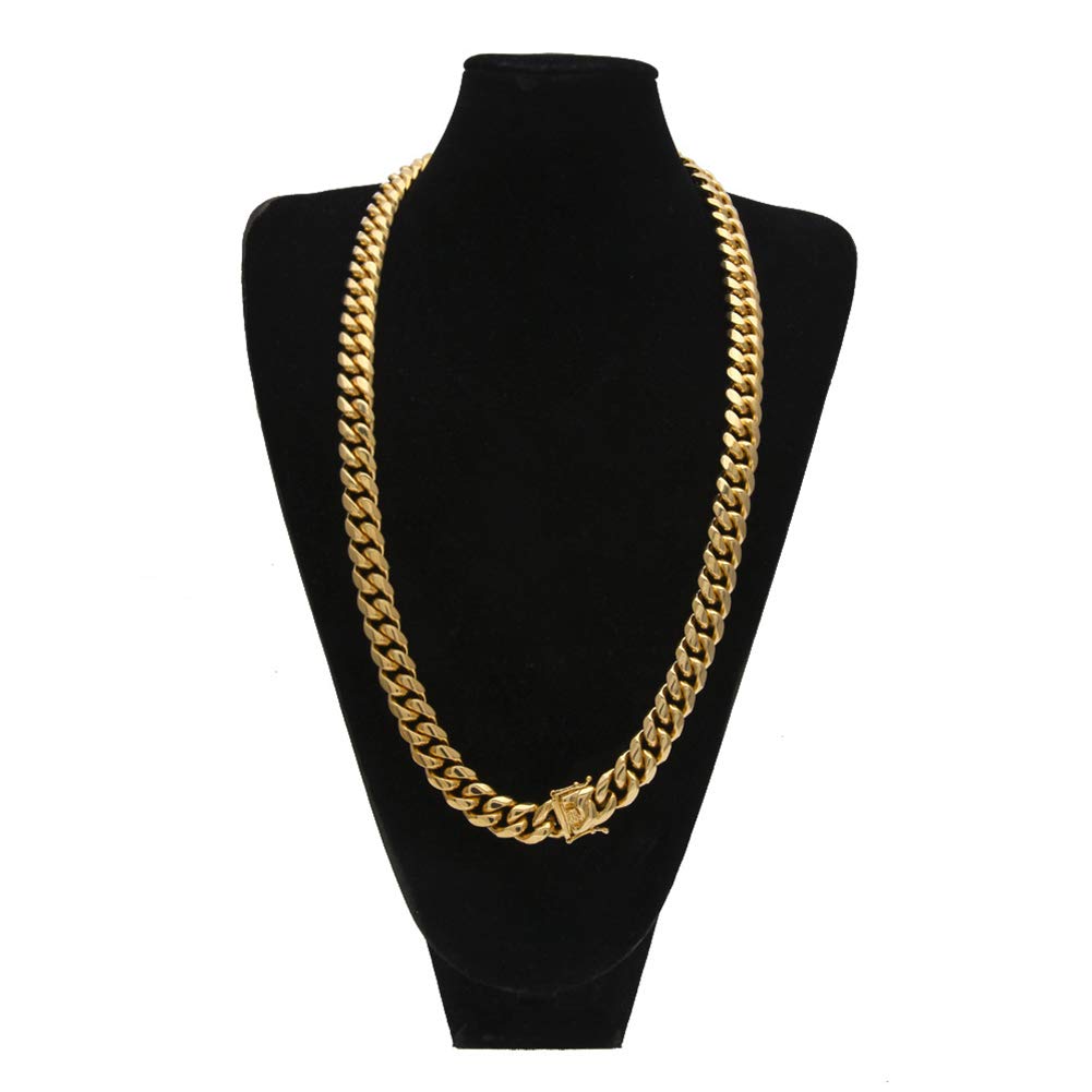 YABEME Mens Schwerer Voller Euro Out Miami Kubaner-Link Ketten-Choker 14K Vergoldet Hip Hop Dicke Edelstahl Hypoallergen Halskette Silber/Gold