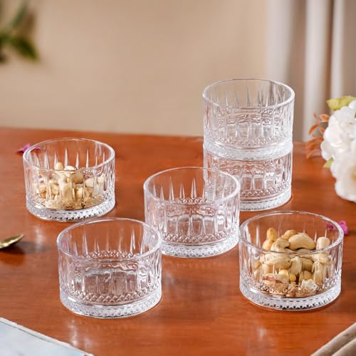 Image of Nestasia Ribbed Glass Dessert Bowls Set of 6 (220ml Each) - Transparent Katori for Ice Cream | Microwave Safe Snack Bowls with Gift Box - Perfect for Gifting
