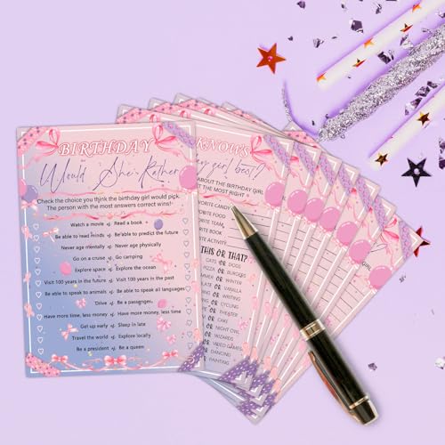 Image of Who Knows The Birthday Best - Pink Purple Party Games Card Set - Sleepover Slumber Party Supplies - Birthday Night Games Creative Idea - 20 Game Cards