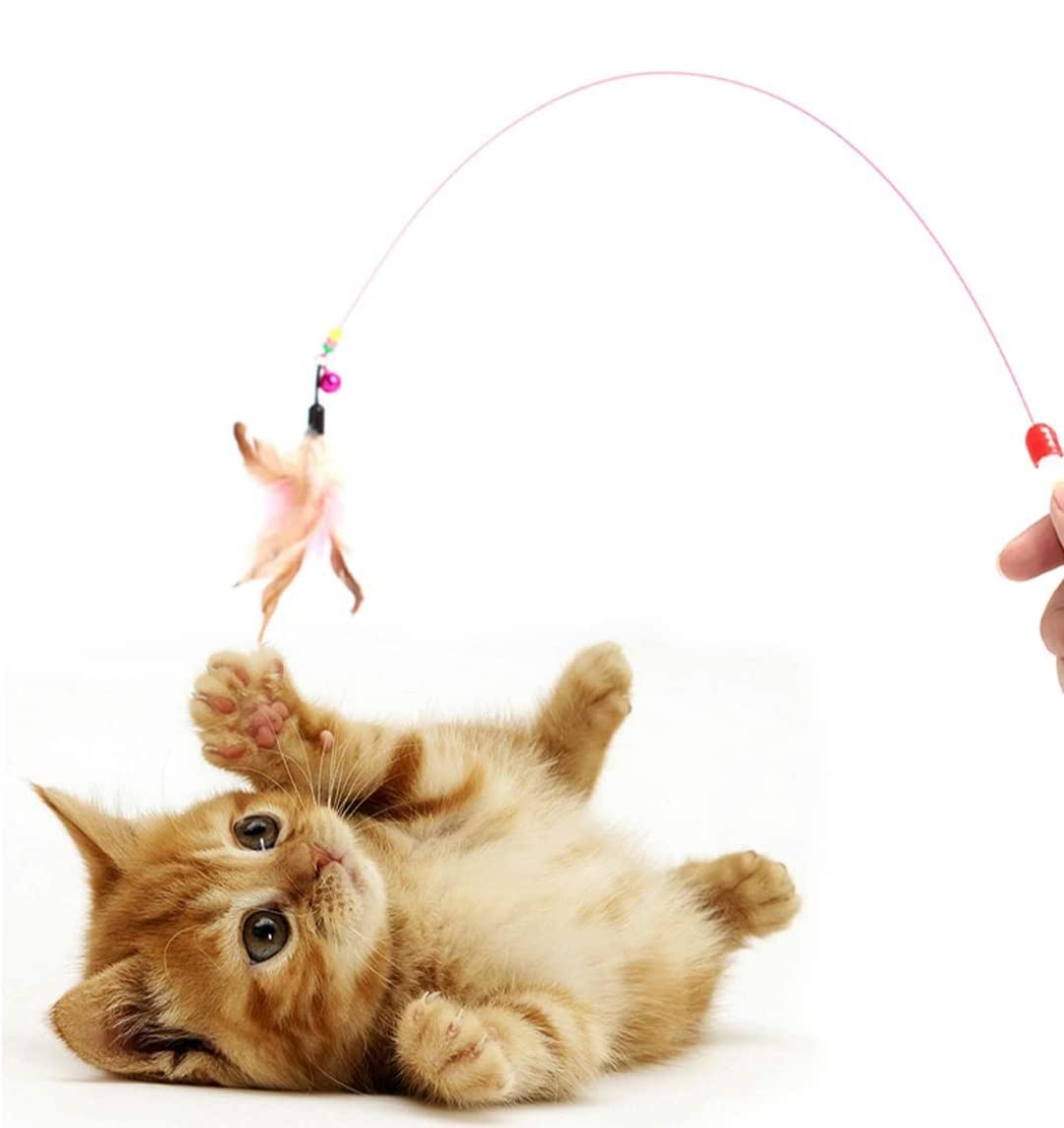 Kedi Oyun Oltası, Renkli Kedi Oyuncağı, Elastik Tüylü Pelüş Kedi Oyuncak, Kedi Oltası tüylü, Olta Eğitim Oltası(1 Adet)