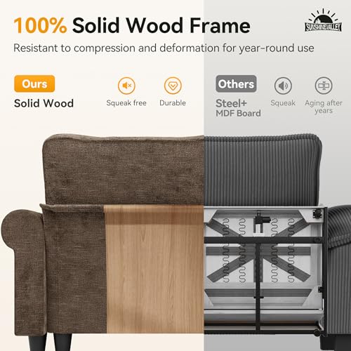 Image of SUNSHINE VALLEY Modular Sectional Sofa and Loveseat Set Living Room 3-Piece | Mid-Century Modern 7-Seater Cloud Couch Set, Grayish Brown, Rolled Arms & Nailhead Trim, Wider Seats, Chenille Furniture Set