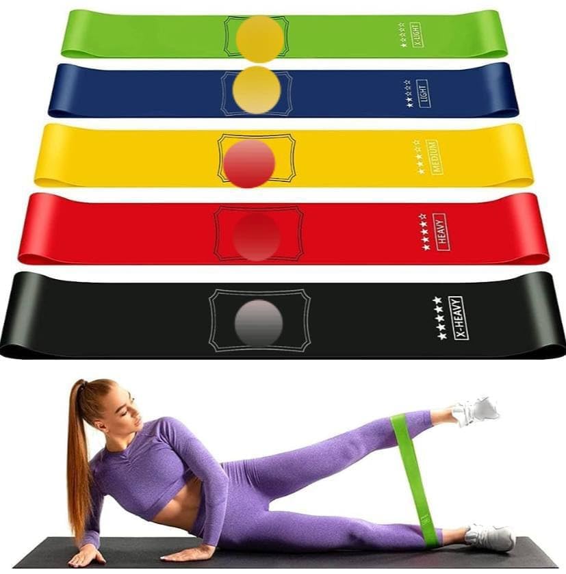 Set of 5 Exercise Belt | Elastic Fitness Belt | Workout Belt for Legs and Hands | Body Fitness Belt for Yoga | Round Stretch Belt | Exercise Belt for Gym | Multicolor-image-22