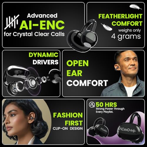 Image of ACwO DwOTS Flow Open Ear Earbuds | X-Fidelity Sound | AI-ENC Mic | Dual Mode (Music & Gaming) | 50H Playtime | Fast Charging | IPX5 | Bluetooth 5.3 Pearl Black