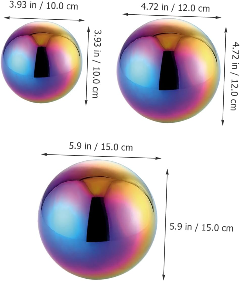 DULAI 3pcs Garden Reflective Ball Rainbow Gazing Globe Metal Gazing Door Decor Mirror Decor Reflective Globe Colored Gazing Ball Faux Lawn Metal Ball Boutique Stainless Steel