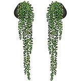 Artificial Hanging Plants 2PCS Fake Hanging Plant 21" Long String of Pearls Plants in Black Ceramic