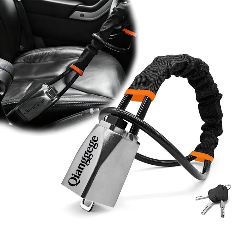Qianggege Heavy Duty Steering Wheel Lock, Anti-Theft Car Lock with Reinforced Steel Cable & 3 Keys,...