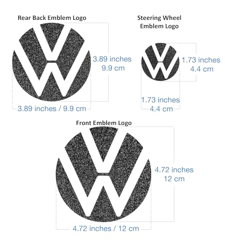 Image of IPG Decal Made for VW 2021 Passat Polo Tiguan Golf Rear /Front Emblem Logo Decals Stickers Set (4 Units) (Black Glitter)