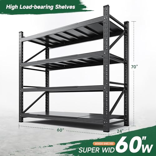 Image of Letaya 4000LBS Storage Shelves Heavy Duty,60 inch W Garage Shelving Units, 4 Tier Adjustable Utility Rack Shelf,Large Metal Industrial Shelves,for Shop,Warehouse,Basement,Black (60 inch W x 24 inch D x 70 inch H)