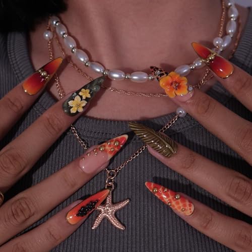 Tropical Fruit Press On Nails with Papaya Hibiscus & Leopard