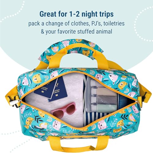 Image of Wildkin Kids Overnighter Duffel Bag - Carry-On Travel Bag for School & Sleepovers, Lightweight, Durable, Boys & Girls Ages 4-15 - Party Animals