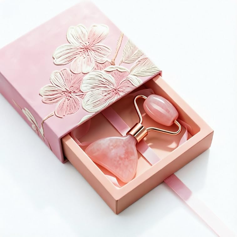 Rose Quartz 2 in 1 Facial Roller & Gua Sha Massage Tool