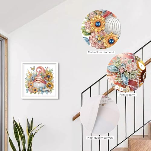 Image of Diamond Art Painting Kits, 5D Special Shape, 12x12inch, Sunflower Gnome | For Adults, For Beginners, Crystal Rhinestones, Home Wall Decoration Gift