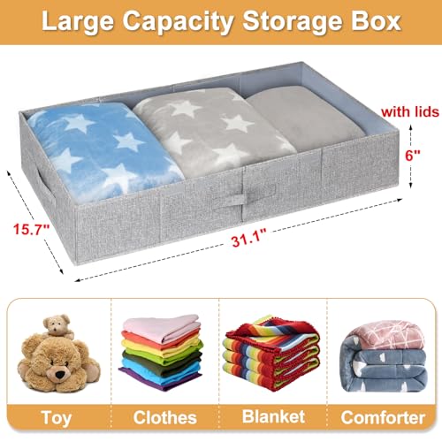 Image of punemi Under Bed Storage Containers, Large Underbed Storage Bags with Firm Sides, Lid and 3 Handles, Flat Storage Organizer for Blankets, Clothes, Comforters, Toys and Closet, 31.1 x 15.7 x 6 in