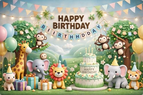 Image of Happy Birthday Theme Backdrop Banner 5x7 ft - Digital Print Cloth Background, Reusable Birthday Party Wall Decoration for Girls, Photo Booth & Stage Decor (BD 27)