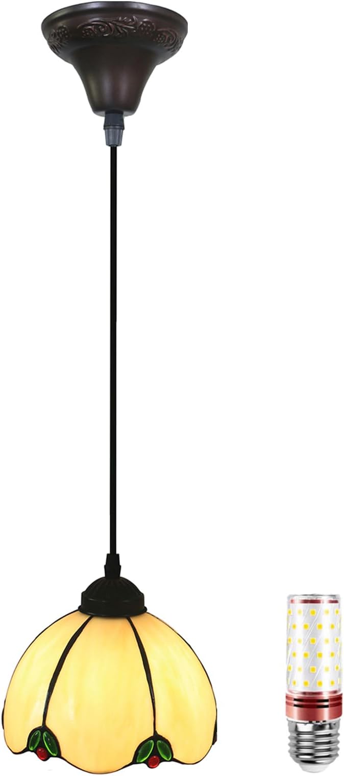 ペンダントライト 天井 8インチ ティファニースタイル 吊り下げライト ガラスランプシェード LED キッチンアイランド ヴィンテージシャンデリア ダイニングルーム リビング 高さ調節可能 E