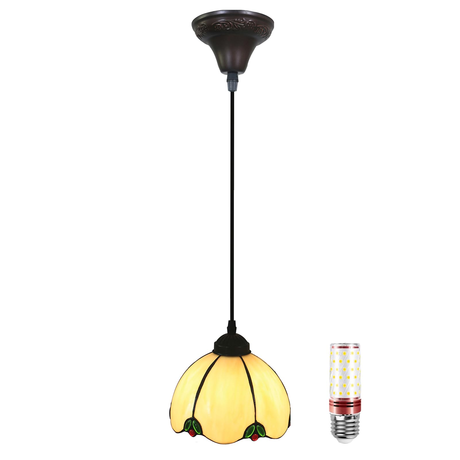 Uziqueif Pendant Light, Pendant Ceiling Light 8", Tiffany Style Hanging Ceiling Lights, Glass Lampshade, LED Kitchen Island Lights, vintage chandelier for Dining Room, Living Room, Height Adjustable,E โ image 1