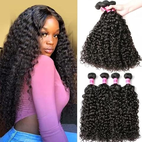 Brazilian Water Wave Human Hair Bundles 100% Unprocessed Wet Wavy Human Hair Extensions Curly Wave Bundles Human Hair Natural Black Color Water Wave Bundles for Women (22 24 26) Cover