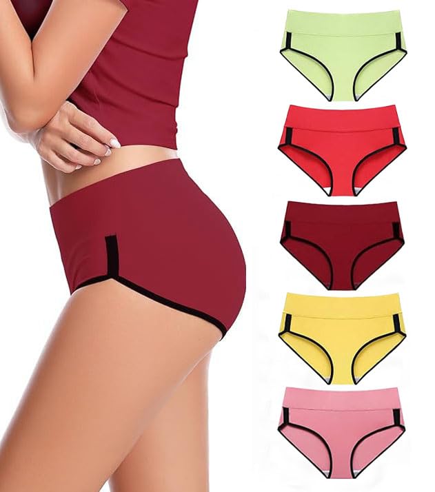 Women High Waist Cotton Panties Full Coverage Stretchable Hipster Briefs Soft Breathable Comfortable Underwear Multicolor Pack of 5-image-36