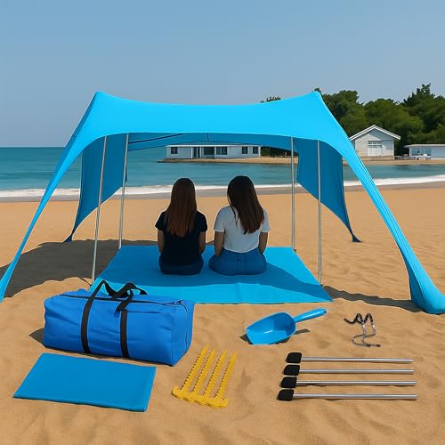 CHILORA 10x10 FT Beach Canopy Tent for 6 People – Portable Tent Canopy with Side Wall, Hooks & Mat – UPF 50+ Beach Shade Canopy, Sun Shelter & Sun Shade for Outdoor Shade