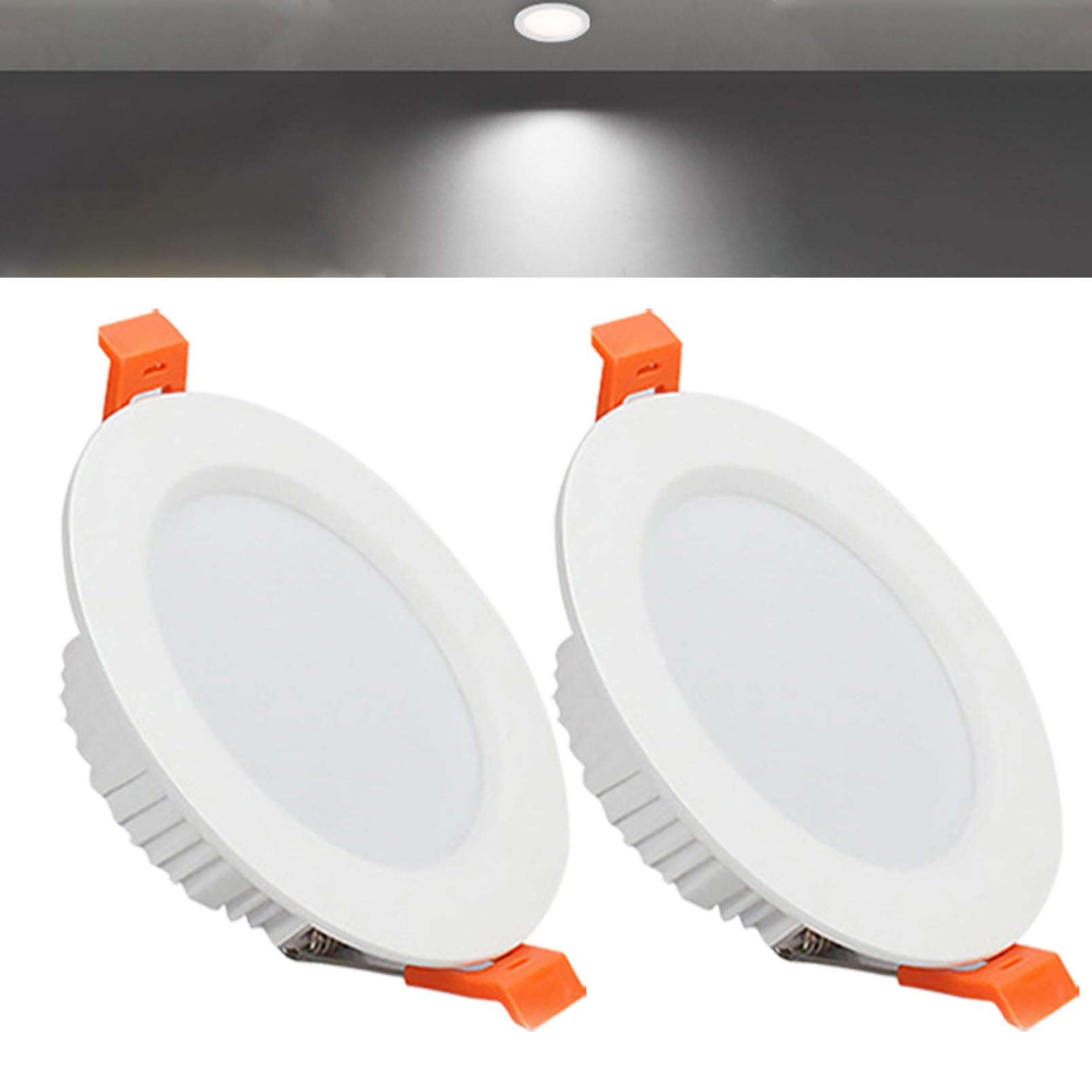 TTiiLoe 7W Round LED Recessed Ceiling Spotlights, 6000K Cold White Ultra Slim Panel Ceiling Light, Cut Φ80-90mm, AC110-240V Downlights for Hallway Stairwell Showroom, 2 Pack