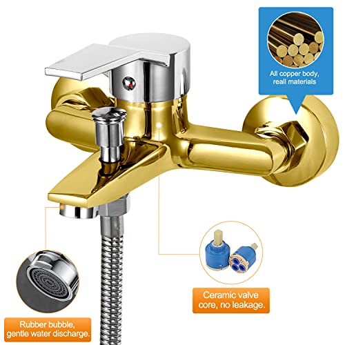 Badewannenarmatur mit Brause, Wannenarmatur Chrom, Mischbatterie Badewanne mit Druckschalter, Armatur Badewanne H59 Messing, Armatur Badewanne Dusche mit Handbrausehalter - Image 5