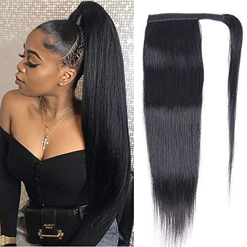 Brazilian Virgin Straight Human Hair Ponytail Drawstring 100% Remy Ponytails Extension for Black Women Brazilian Straight Virgin Hair Extension Natural Color (30Inch, straight ponytail)