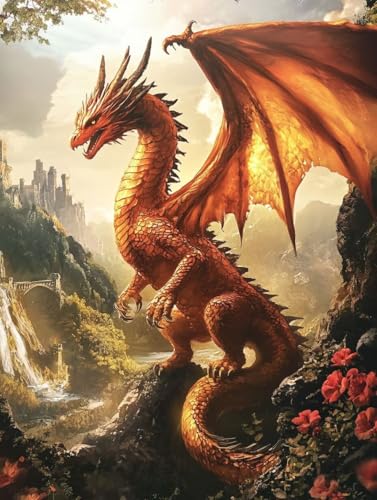 DIY Peinture Diamant Dragon Fleur 5D Broderie Diamant Adulte Point de Croix 70x95cm