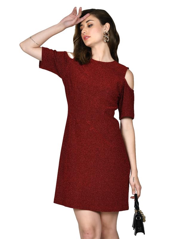 zink london Women's Red Shimmer Regular Short Dress-picture-0