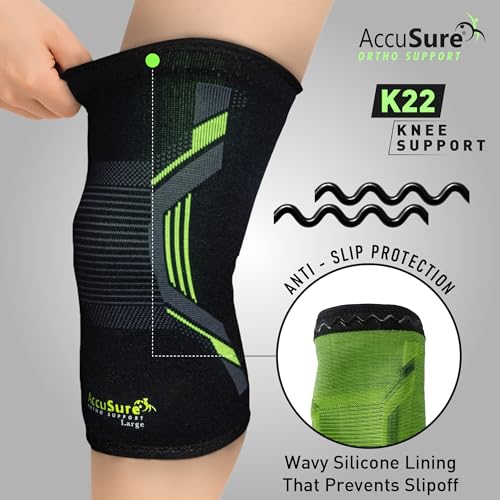 Image of AccuSure Bamboo Knee Cap for Pain Relief, Arthritis & Sports | Anti-Skid, Anti-Sweat Compression Sleeve for Men & Women | Breathable Support for Gym, Running | Unisex, Large