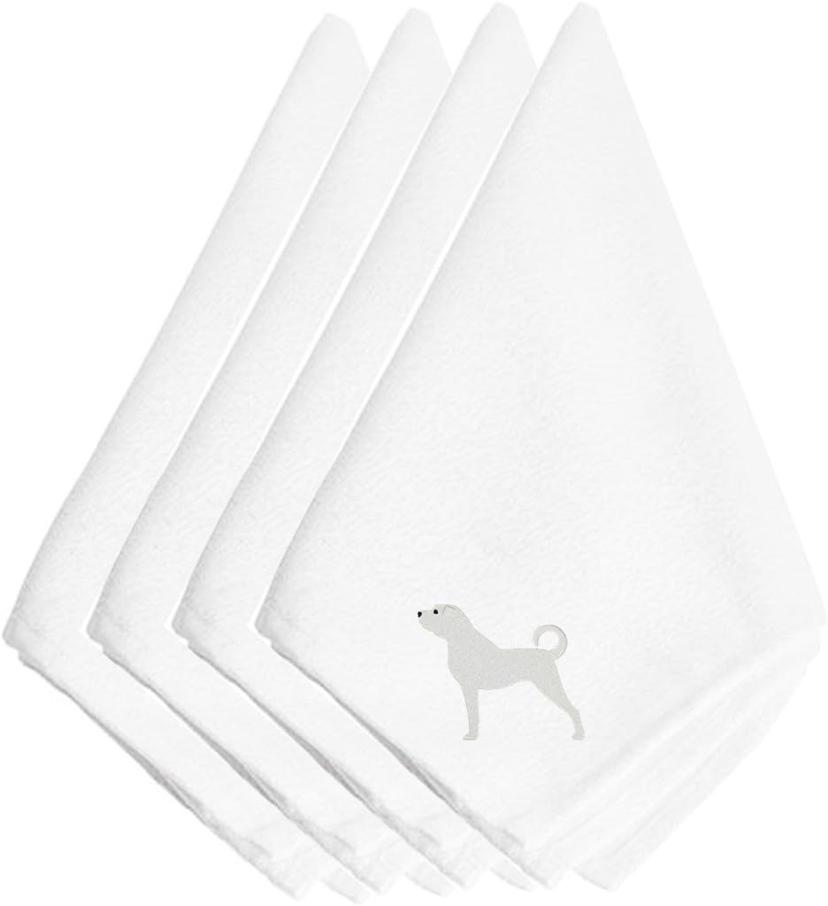 Caroline's Treasures BB3477NPKE Anatolian Shepherd Embroidered Napkins Set of 4 Napkin Cloth Washable, Soft, Durable, Table Dinner Napkins Cloth for Hotel, Lunch, Restaurant, Weddings, Parties