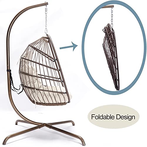 Bulexyard Swing Egg Chair With Stand Indoor Outdoor Wicker Rattan Patio Basket Hanging Chair With Uv Resistant Cushions 350Lbs Capaticy For Bedroom Balcony Patio (Brown) #TOP5