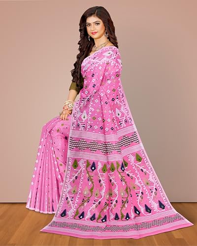 Image of Mayabi Women's Dhakai Jamdani Cotton Silk Saree Traditional Bengali Tant Korat Work, Without Blouse Piece