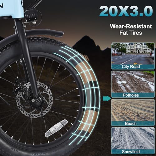 Folding Electric Bike for Adults, 20"×3.0 Fat Tire Electric Bicycle, 374.4Wh Battery Ebike, 20MPH Electric Cargo Bike with LCD Color Display & 6 Speed Gears (Fits for 5'0"+) - Image 3