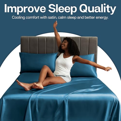 Image of MR&HM Satin Pillowcase for Hair and Skin, Silk Satin Pillowcase 2 Pack, Queen Size Pillow Cases Set of 2, Silky Pillow Cover with Envelope Closure (20x30, Teal)