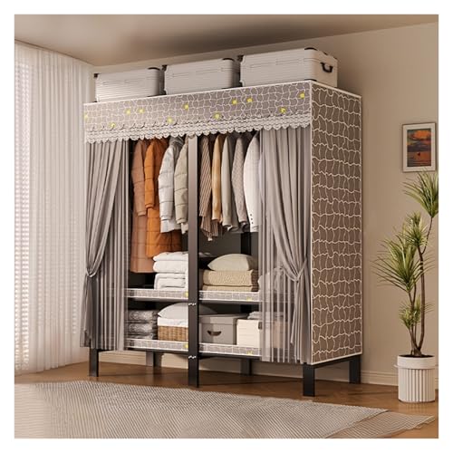 Armario portátil con tapa, marco de metal plegable para organizar la ropa