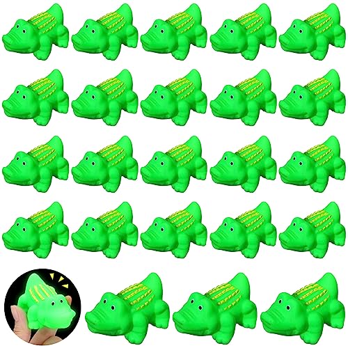 24 Pcs Mini Rubber Crocodile Baby Bath Toys for Girls Boys Luminous Squeaky Alligator Bathtub Toys Glow in The Dark Floating Alligator Light up Crocodile for Summer Pool Shower Beach Birthday Party