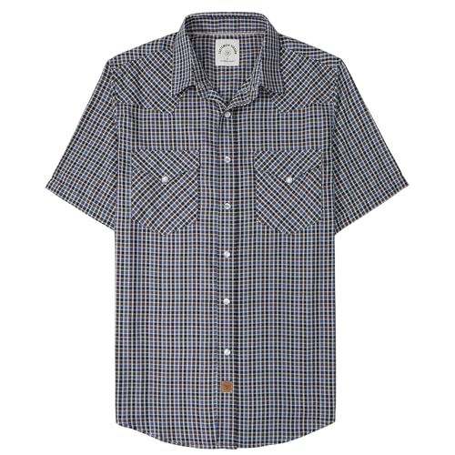 Dubinik® Bambusfaser Kurzarmhemd Herren Freizeithemden Für Herren Druckknöpfe Cowboy Vintage Western Comfort Kariert Hemd Blau Braun 3XL